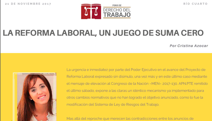 LA REFORMA LABORAL, UN JUEGO DE SUMA CERO - por Cristina Azócar